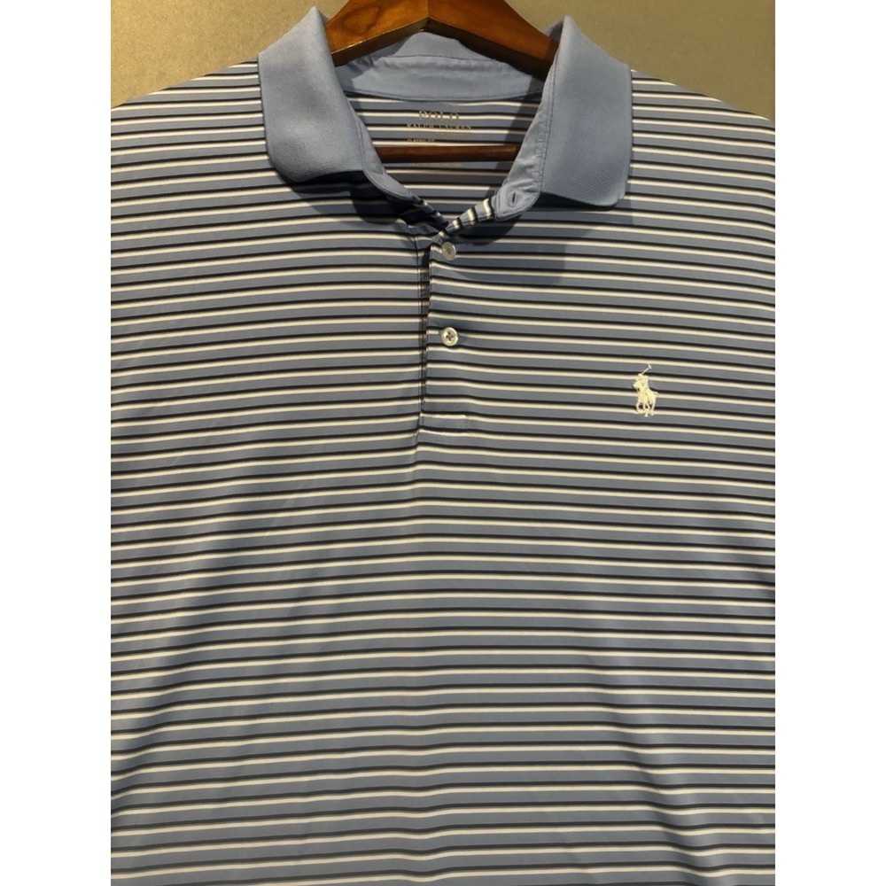 Mens Polo Ralph Lauren Performance Classic Fit Polo Shirt 2XL Blue Striped
